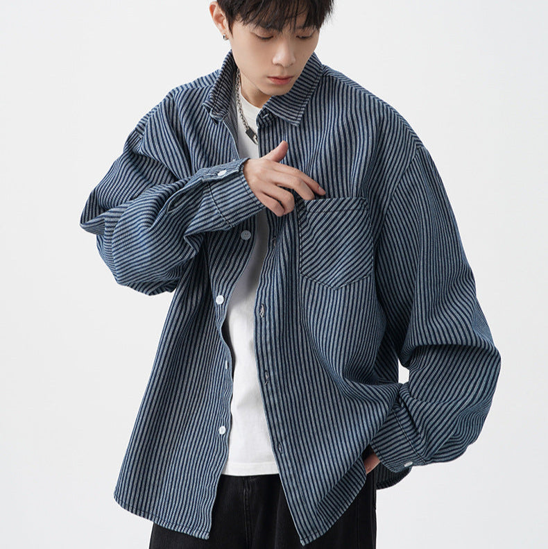 ストライプデニム オーバーシャツ