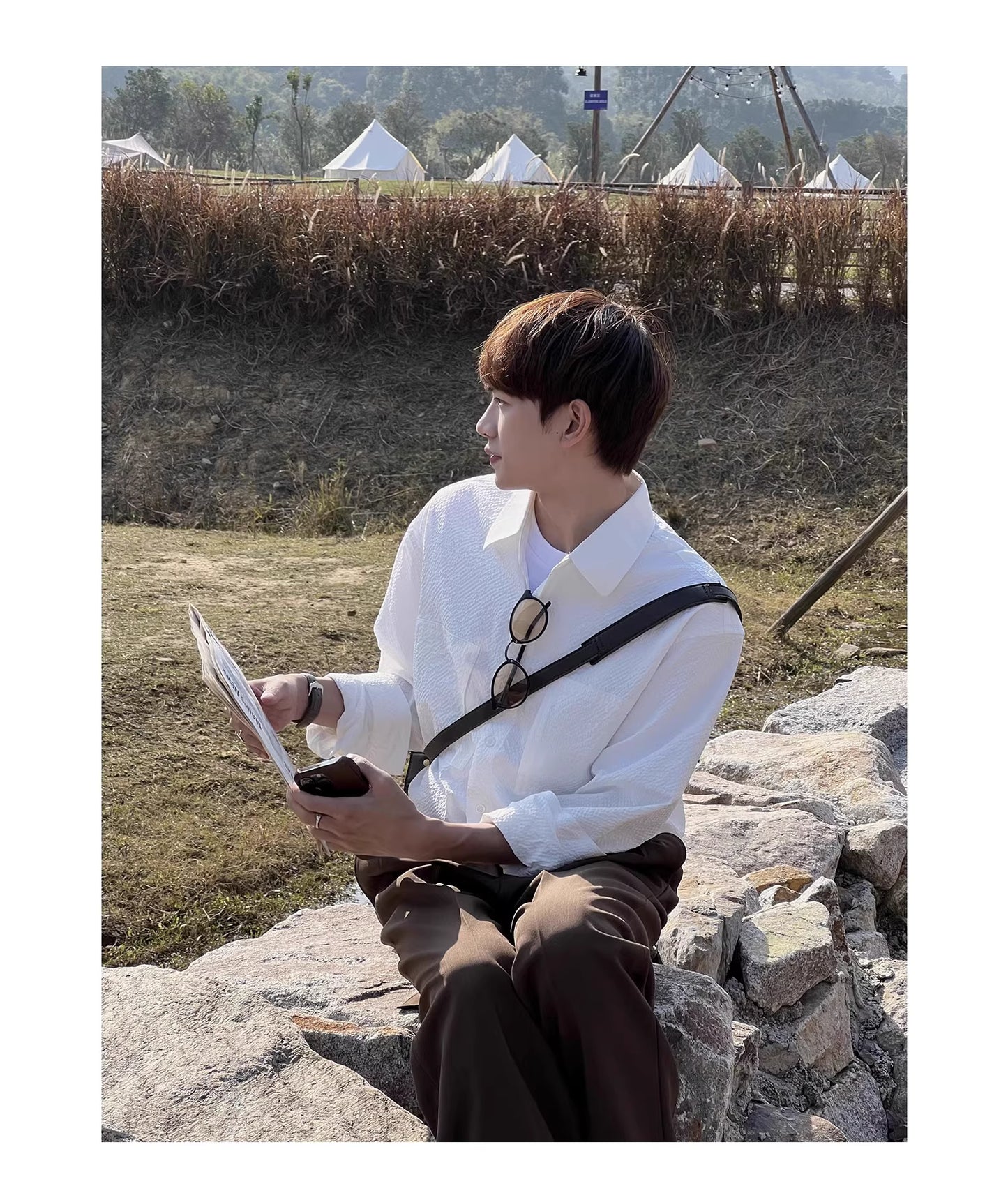 テクスチャード ロングスリーブシャツ