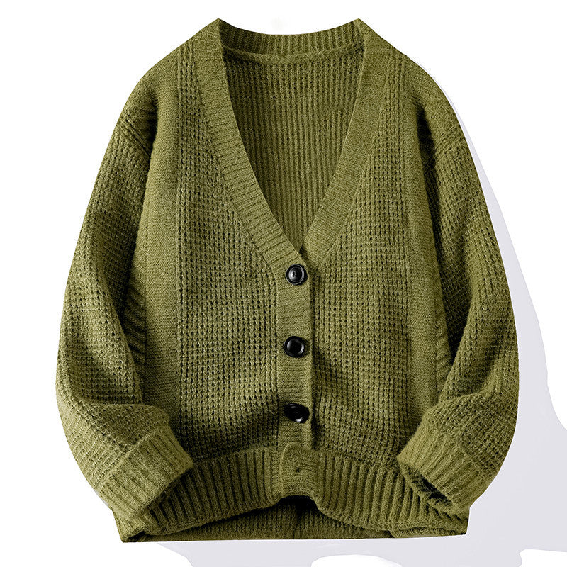 Vネックワッフルニットカーディガン【全6色】