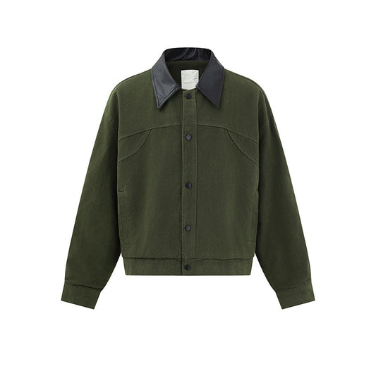 PUレザーカラー ボンバージャケット