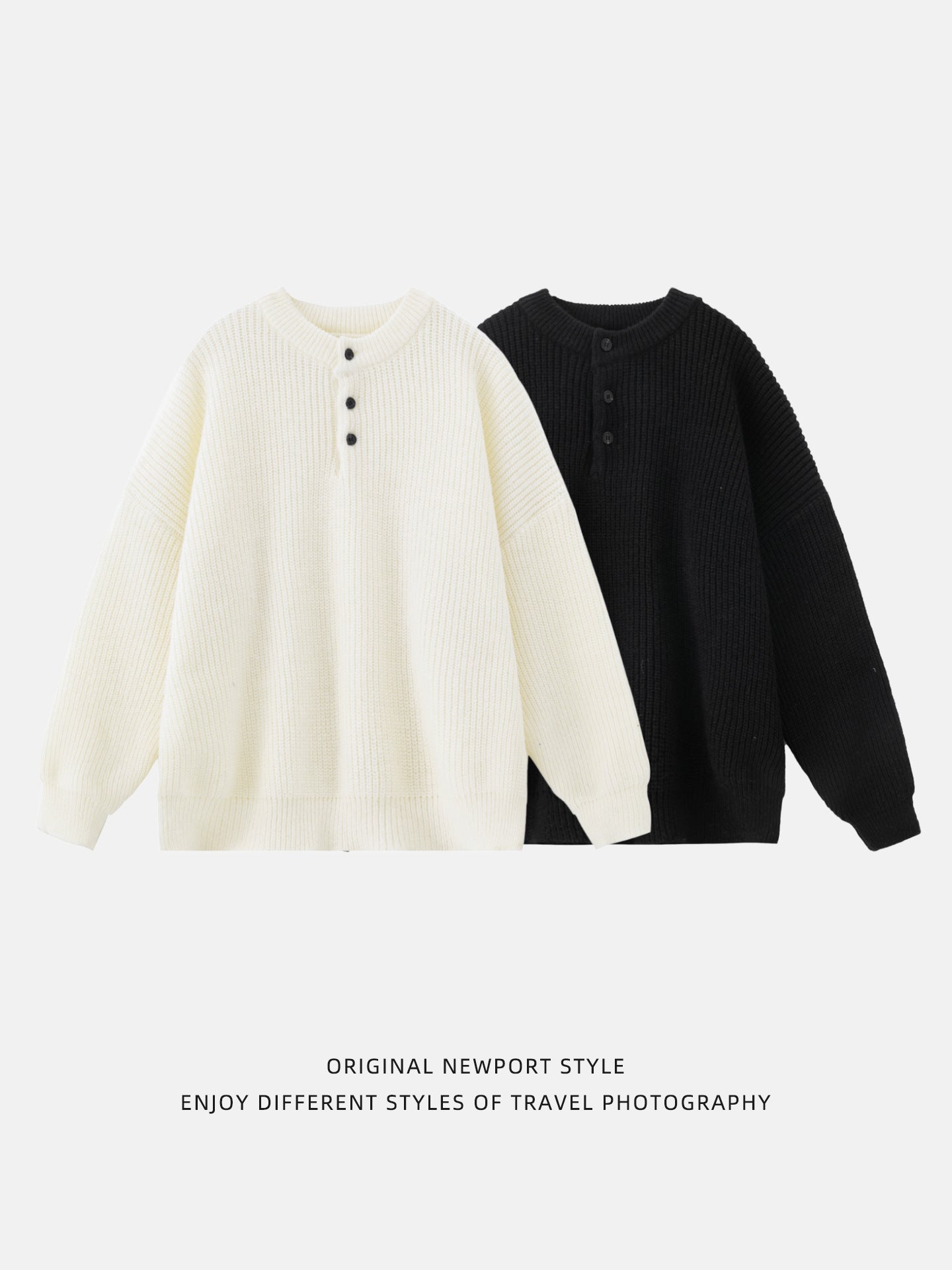 ケーブルニット ヘンリーネックセーター