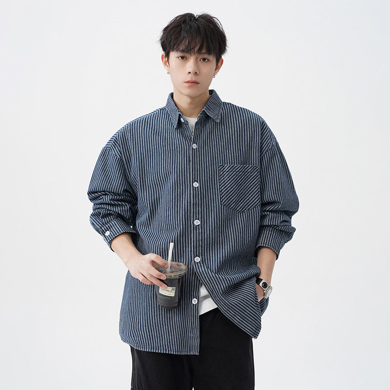 ストライプデニム オーバーシャツ