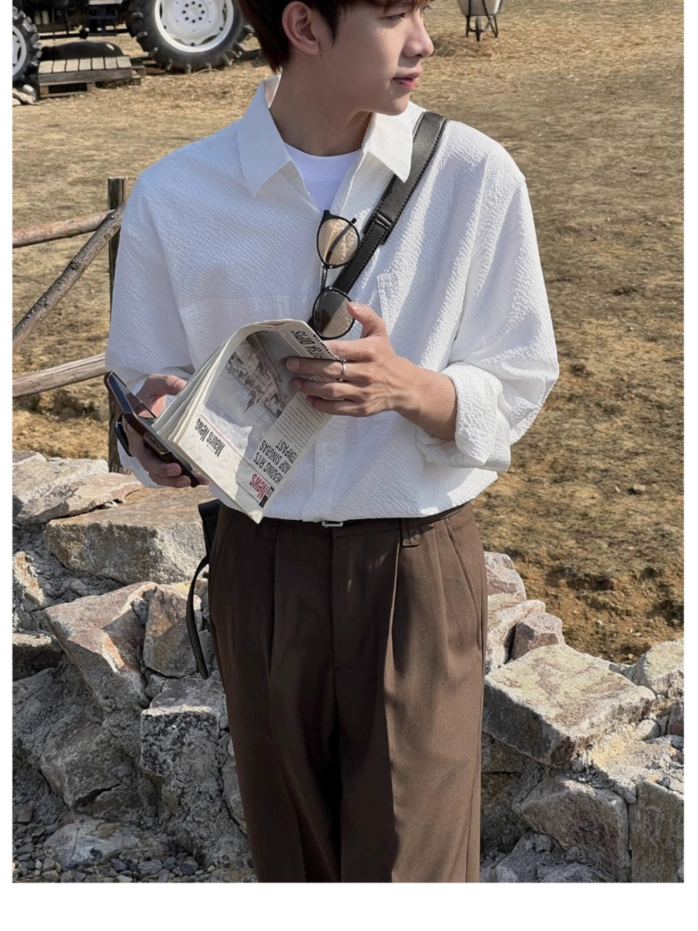 テクスチャード ロングスリーブシャツ