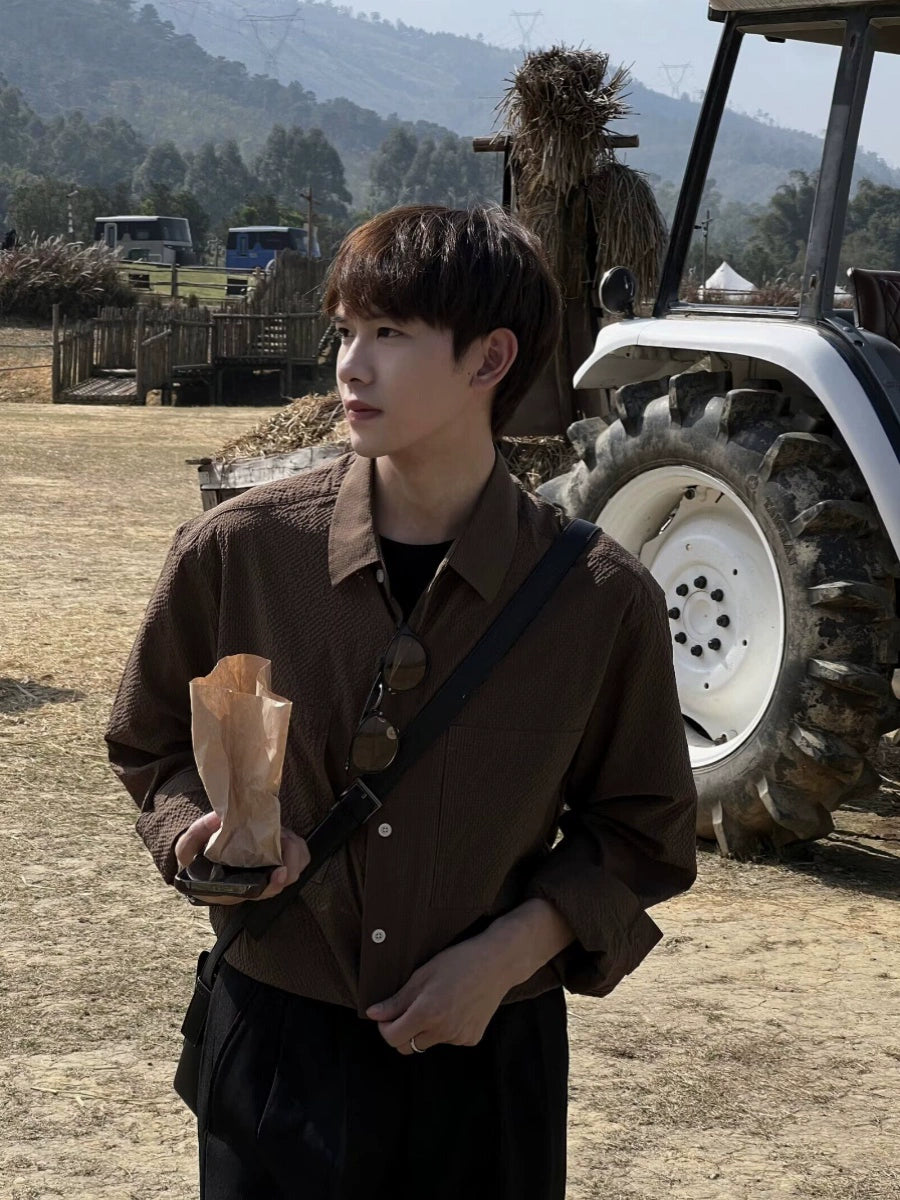 テクスチャード ロングスリーブシャツ