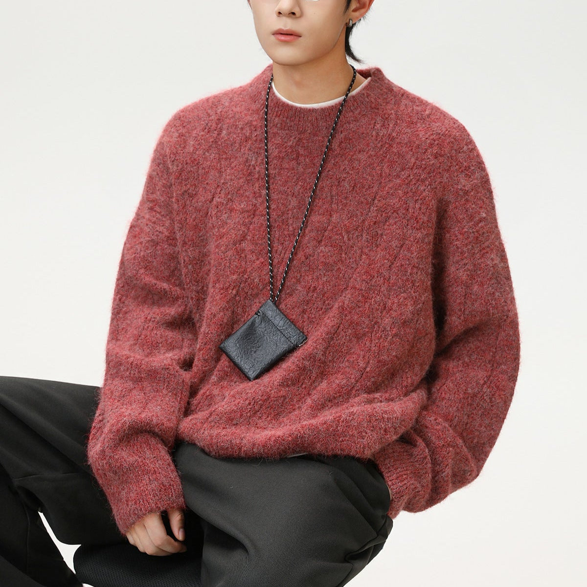 ケーブルテクスチャ クルーネックニット