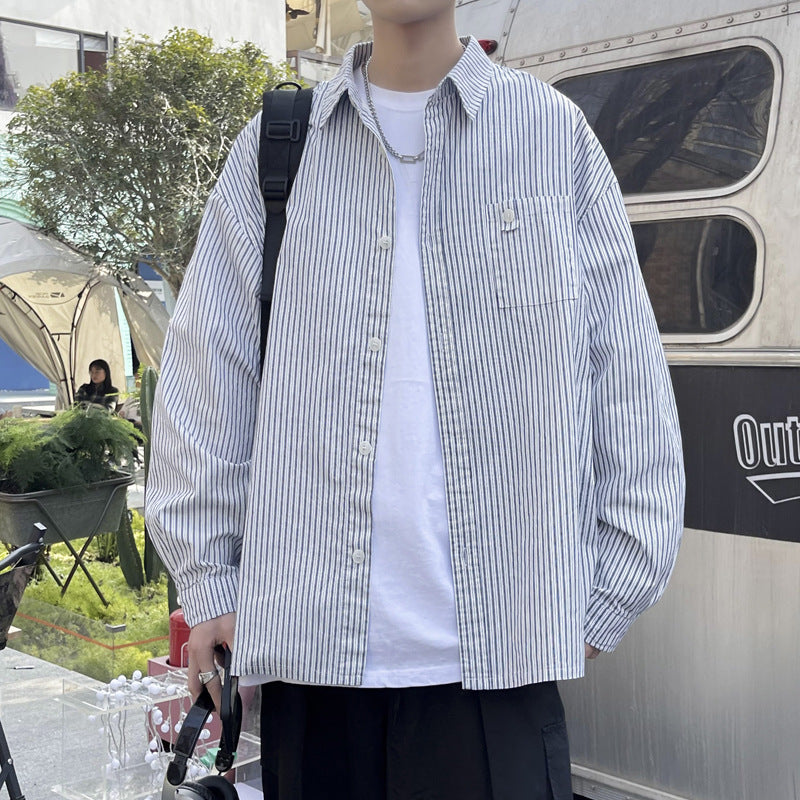 リラックスフィット バーティカルストライプシャツ