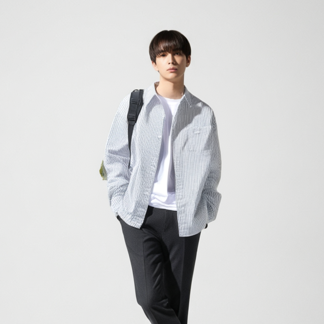 リラックスフィット バーティカルストライプシャツ