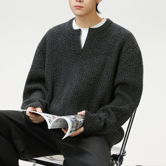 ケーブルテクスチャ ミニVネックニット