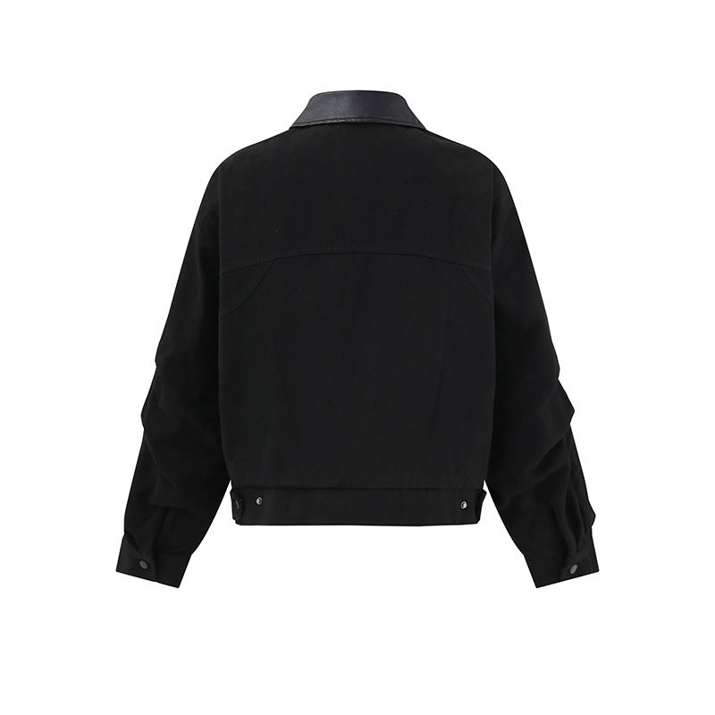 PUレザーカラー ボンバージャケット