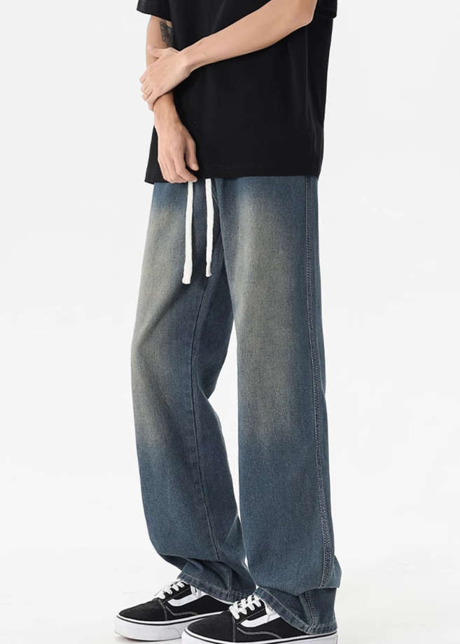ドローストリング ワイドストレートジーンズ