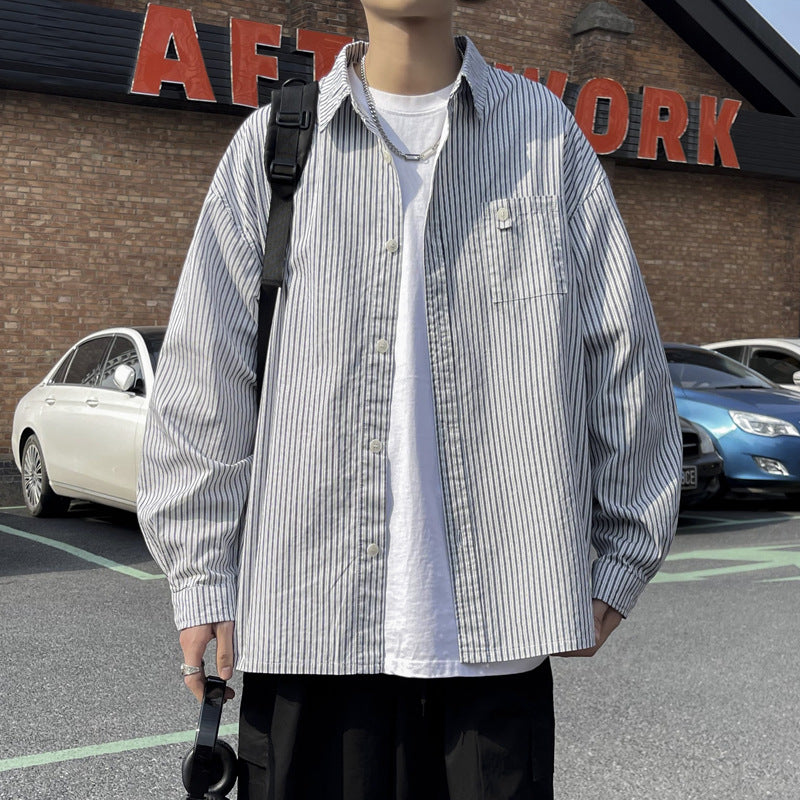 リラックスフィット バーティカルストライプシャツ