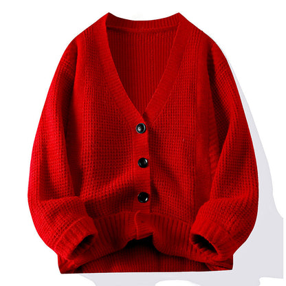 Vネックワッフルニットカーディガン【全6色】