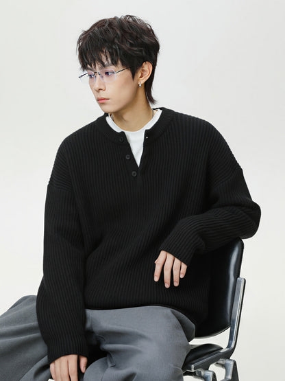 ケーブルニット ヘンリーネックセーター