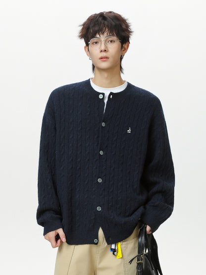 ツイストケーブルボタンカーディガン