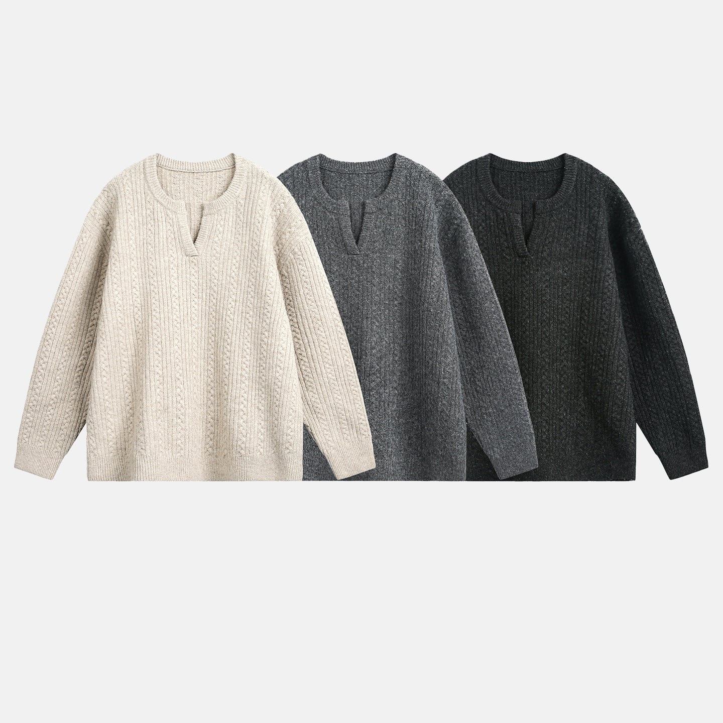 ケーブルテクスチャ ミニVネックニット