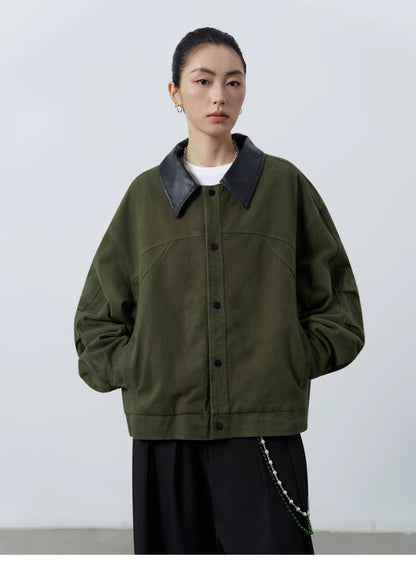 PUレザーカラー ボンバージャケット