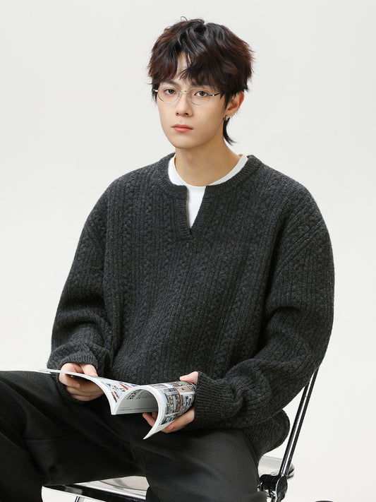 ケーブルテクスチャ ミニVネックニット