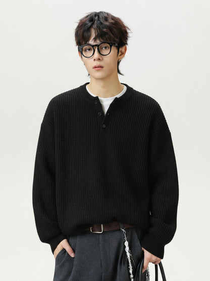 ケーブルニット ヘンリーネックセーター