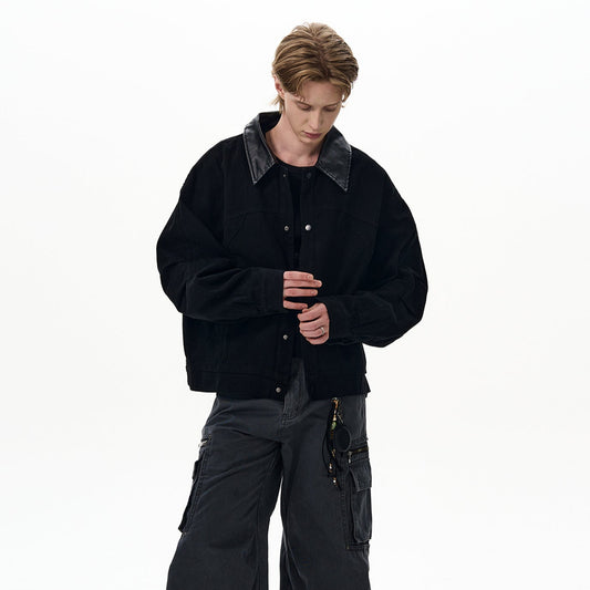 PUレザーカラー ボンバージャケット