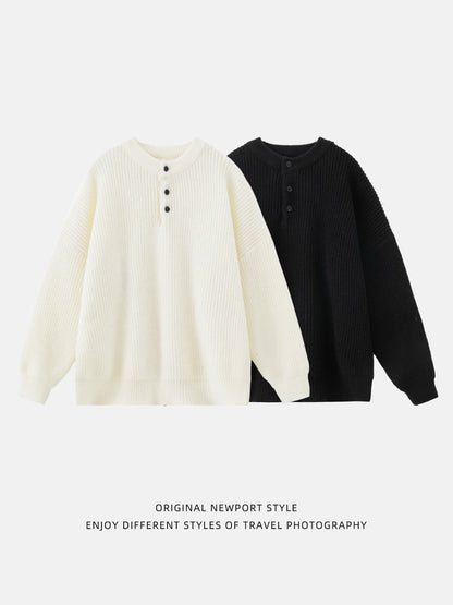 ケーブルニット ヘンリーネックセーター