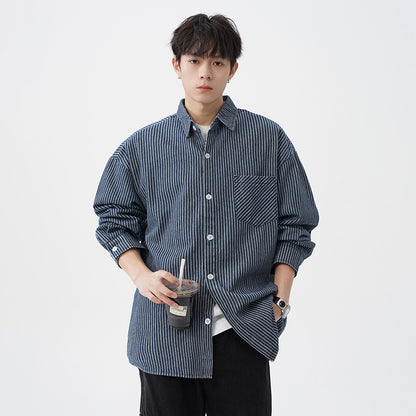 ストライプデニム オーバーシャツ