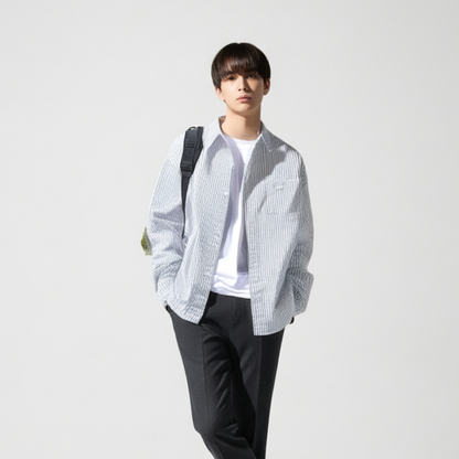 リラックスフィット バーティカルストライプシャツ