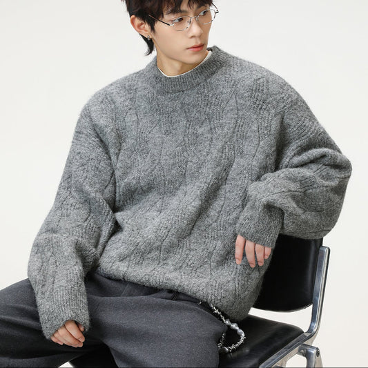 ケーブルテクスチャ クルーネックニット