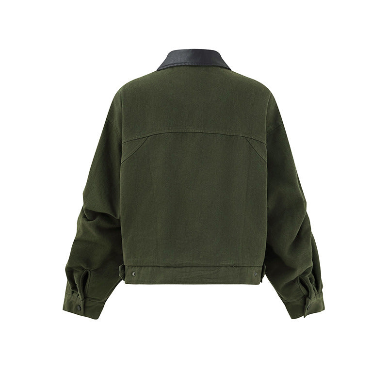 PUレザーカラー ボンバージャケット