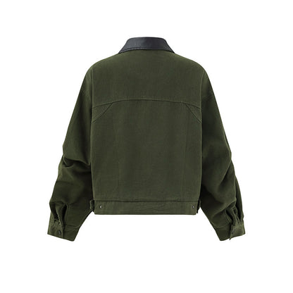 PUレザーカラー ボンバージャケット