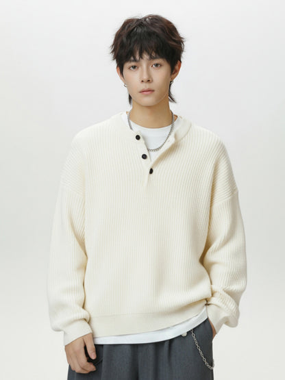 ケーブルニット ヘンリーネックセーター