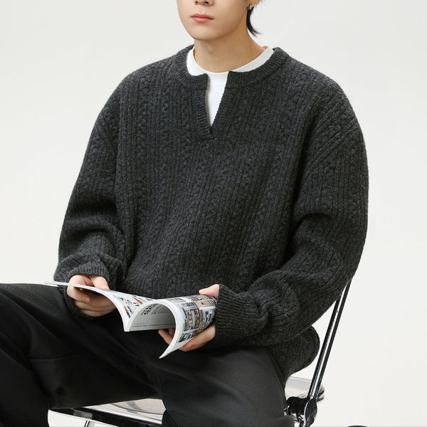 ケーブルテクスチャ ミニVネックニット