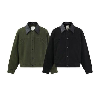 PUレザーカラー ボンバージャケット