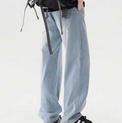 ドローストリング ワイドストレートジーンズ