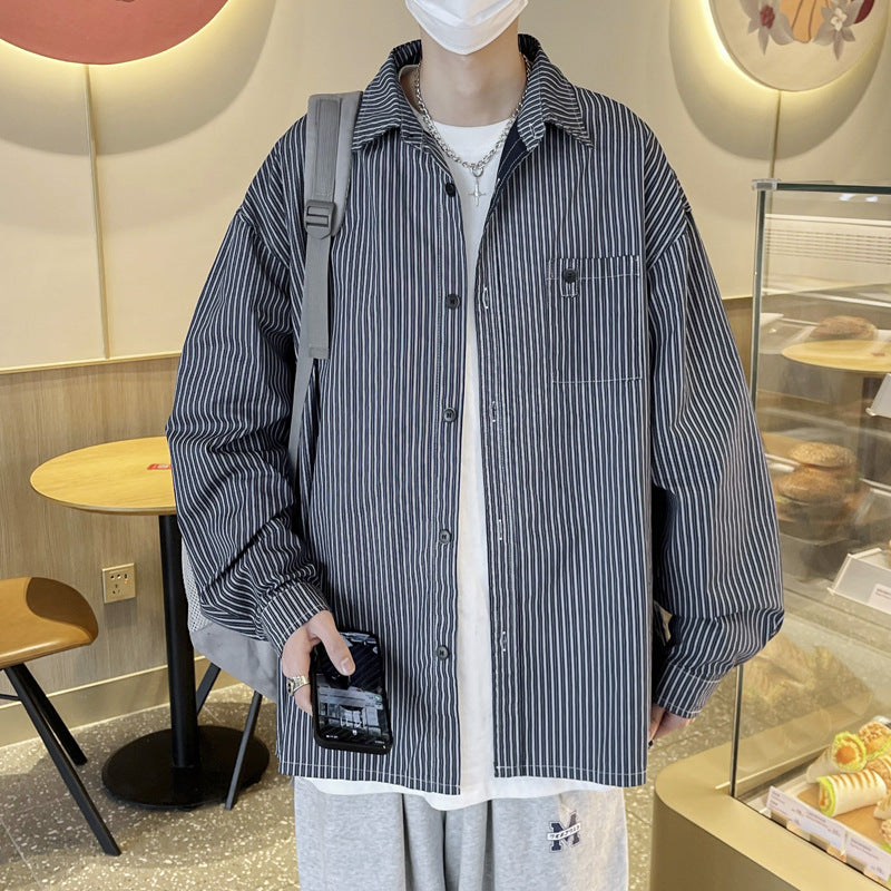 リラックスフィット バーティカルストライプシャツ