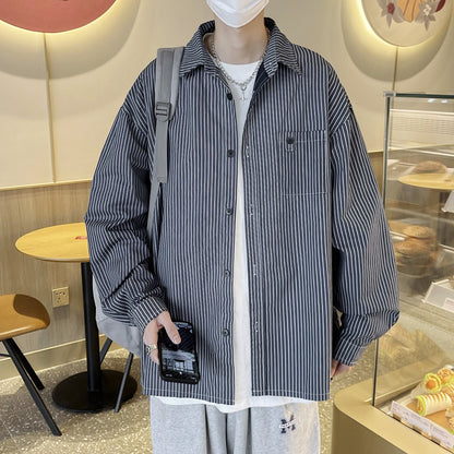 リラックスフィット バーティカルストライプシャツ