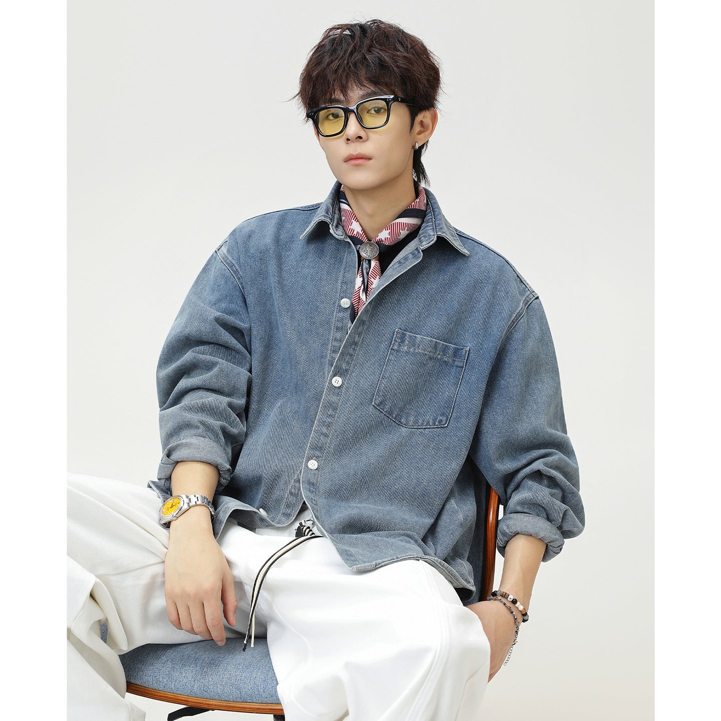 ウォッシュドデニム オーバーシャツ