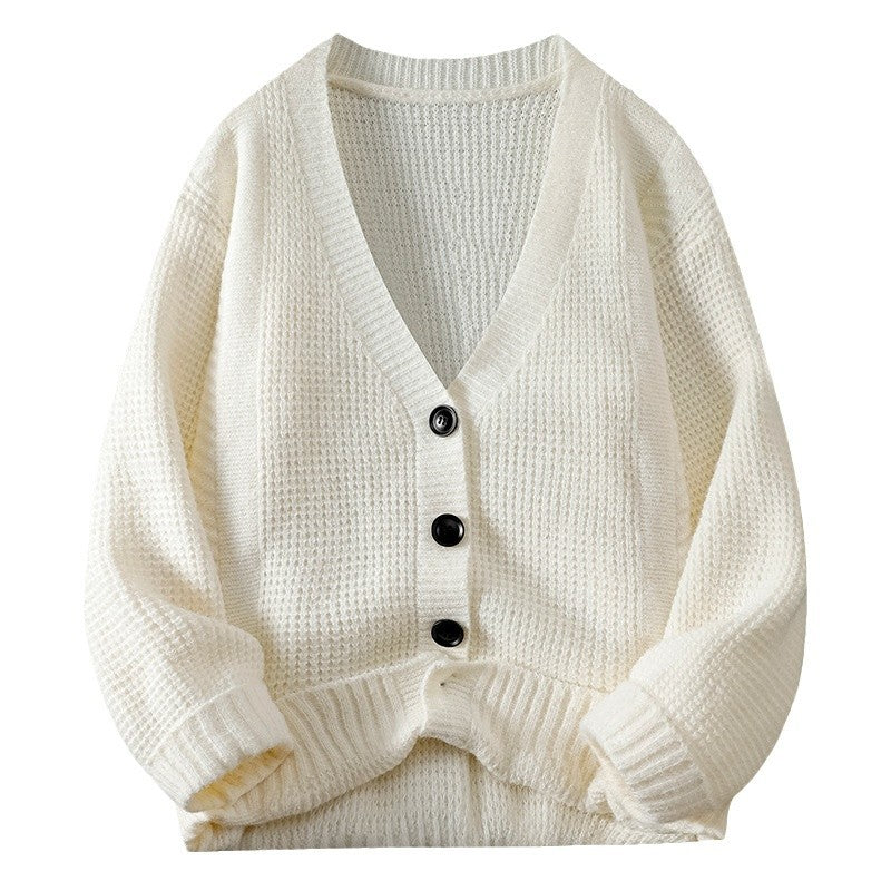 Vネックワッフルニットカーディガン【全6色】