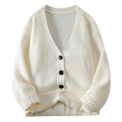 Vネックワッフルニットカーディガン【全6色】