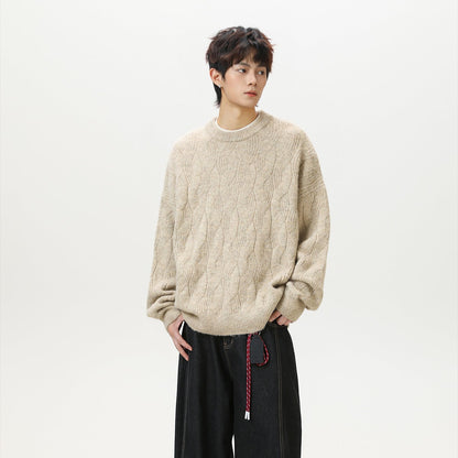 ケーブルテクスチャ クルーネックニット