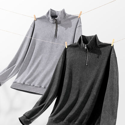 ヴィンテージウォッシュ ハーフジップスウェット